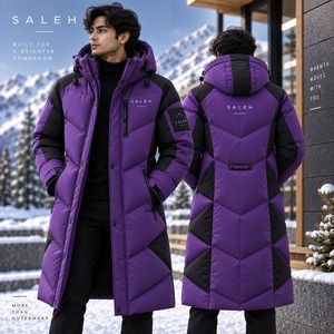 Men's <b>Long</b> Puffer Jacket Winter Warm Quilted Hooded <b>Coat</b> Canvas Front Logo <b>Waterproof</b> Insulated OEM Wholesale - Product Image 2