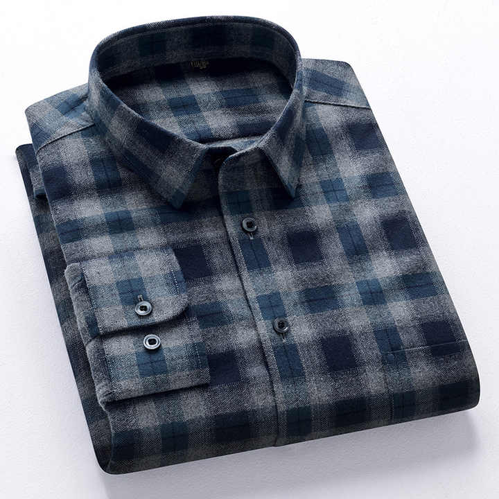 Men's Shirts 100% Cotton Vintage Classic Shirt Loose Fit Flannel Casual Checked Pattern Fashion Plaid Flannel YARN DYED