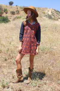 Tunique écologique en coton 100% avec broderie florale classique du haut au bas, style indien vintage, silhouette trapèze, manches 3/4 - Product Image 4