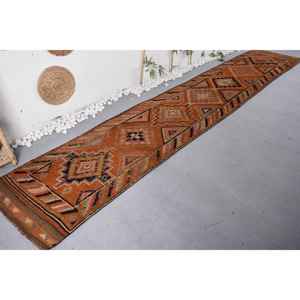 Tapis Turc Vintage Orange Noir 2.7 X 14.1ft Classique Ethnique Rectangle Motif Laine Matériel Latex pour la Vie d'Entrée d'Adolescent - Product Image 2