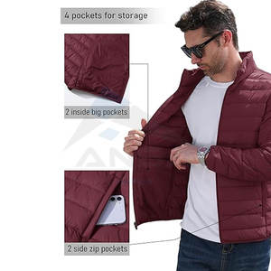 Chaqueta acolchada con aislamiento repelente al agua para hombre, abrigo de invierno ligero a prueba de viento, carcasa de nailon transpirable, cremallera completa elástica - Product Image 5