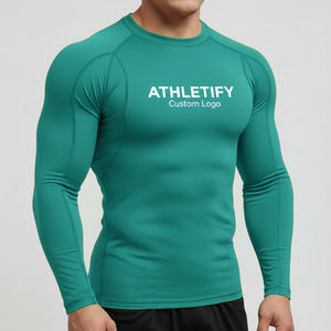 Rashguard transpirable para hombre, camiseta de natación de compresión de secado rápido, logotipo personalizado, ropa deportiva atlética cómoda para gimnasio de entrenamiento. - Product Image 1