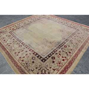 Turkish 9.2x9.6 ft Rug, Vintage Rug, <b>Red</b> Solid <b>Wool</b> Rug - Product Image 3