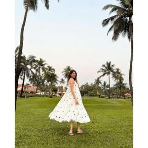 Womens Sleeveless Tiered Maxi <b>Dress</b> Printed Cotton Long <b>Dress</b> With <b>Spaghetti</b> <b>Straps</b> For Summer Resort Wear - Product Image 3