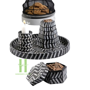 Ensemble arabe de brûleur d'encens incrusté de nacre et de bois de haute qualité de brûleur d'encens de plateau fait à la main du Vietnam - Product Image 5