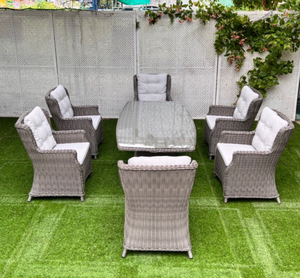 Ensemble table à manger et chaises en rotin moderne de 6 pièces pour 6 personnes avec coussins pour jardin et entrée - Product Image 2