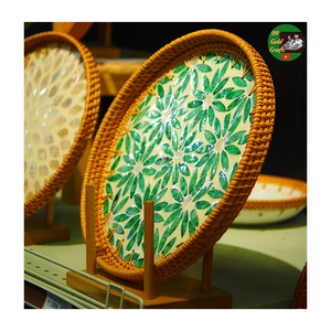 Plateau de service en mosaïque de rotin artisanal du Vietnam, mélange de nacre pour la décoration intérieure, vente en gros, plateau de service en rotin et nacre - Product Image 6