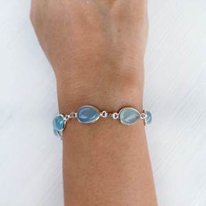 Healing Stone Sea Blue Chalcedony Chain Women <b>Silver</b> <b>Bracelet</b> Jewelry, <b>925</b> <b>Sterling</b> <b>Silver</b> Sea Blue Chalcedony Bezel <b>Bracelet</b> - Product Image 6
