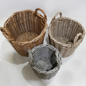 Artex Dong Thap Plastic Circle Rustic Storage <b>Basket</b> Set Handwoven Organizer <b>with</b> <b>Handles</b> for Laundry Storage - Product Image 2