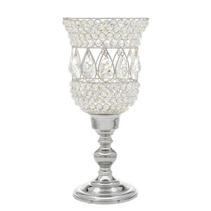 Portavelas votivo redondo grande de cristal, plateado, de acero inoxidable, con acabado elegante, perfecto para decoración de mesa con estilo en el hogar y eventos. - Product Image 1