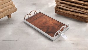 Plateau de service rectangulaire en métal en bois pour la maison et les affaires pour la vaisselle d'hôtel et la restauration - Product Image 2