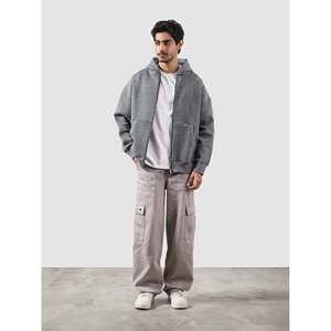 Sweat à capuche effet vieilli gris chiné foncé, avec fermeture éclair essentielle, en tissu French Terry, style streetwear, techniques de broderie 3D et appliqués - Product Image 2