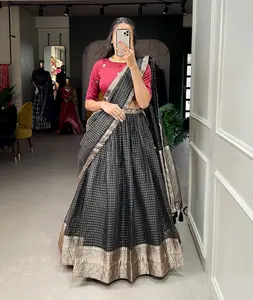 Indian Ethnic Wear Organza with Zari Weaving Work with tasles Stitched Lehenga and Heavy Banglory Unstitched Blouse for Women