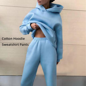 Conjunto de 2 piezas con logotipo personalizado para mujer, chándal para mujer, Sudadera con capucha de algodón de manga larga, Pantalones - Product Image 4