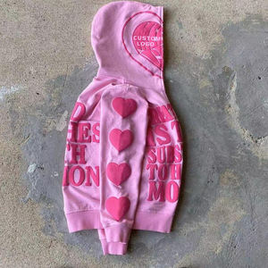 Fabricantes de sudaderas con capucha de alta calidad con cremallera completa, 100% algodón, sudaderas extragrandes personalizadas con impresión en relieve, sudaderas con cremallera completa para hombre - Product Image 2