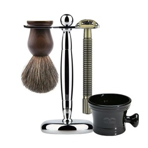Best Top Quality Precious Natural Material Black Silver <b>Razor</b> Brush Handle Cut Throat <b>Razor</b> Brush <b>Set</b> - Product Image 2