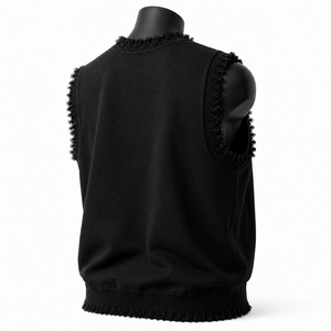 Camiseta sin mangas de punto negra para hombre con estampado gráfico blanco, cuello redondo y ribete de encaje estilo urbano - Product Image 5
