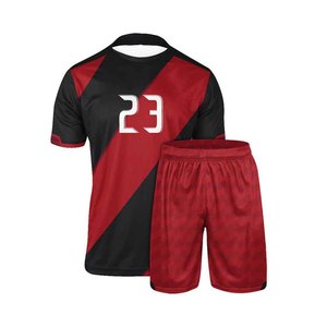Conjunto de Camiseta de Fútbol para Hombre, Rojo y Negro con Rayas Diagonales, Sublimada, Número Personalizado, Secado Rápido, Poliéster, Uniformes para Adultos, Corte Regular - Product Image 1
