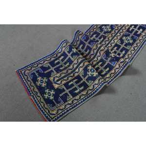 Alfombra Turca Vintage de 1.9x10.5 pies, Alfombra Sólida Azul Verde - Product Image 4