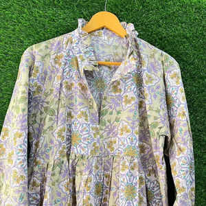 Nouvelle Collection haut imprimé fleuri robe en coton bio femme ample tenue de soirée décontractée longue robe tunique été formel coton indien - Product Image 1