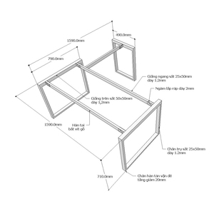 Pieds de table industriels en fer pour table en L 25x50, pieds de banc en fer robustes pour salle à manger et usage hospitalier, assemblage requis - HCRT014 - Product Image 3