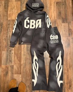 Custom <b>Embroidery</b> Logo Stacked Winter Breathable Acid Wash Men's Drawstring Flared Tracksuits Sweatsuit <b>Set</b> - Product Image 5