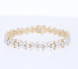 14K <b>Gold</b> F VVS VS Lab Grown CVD Diamond Rhodium Plated Floral Bracelet Marquise Cut Stones Luxury Flower Design Fine Jewelry - Product Image 4