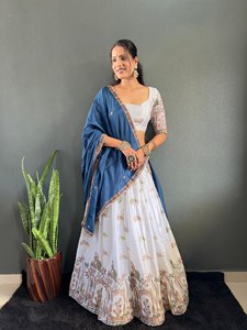 Tela Choli Chinon con Bordado Intenso, Reversible, para Fiestas, Todas las Temporadas, Tela de Lehenga Choli sin Coser, Seda - Product Image 6