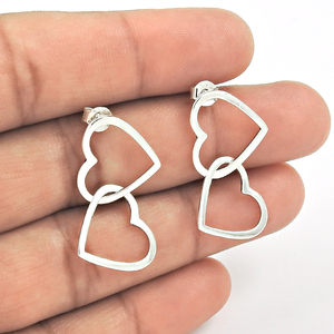 High Quality Wholesale Price 925 Sterling <b>Silver</b> Double <b>Heart</b> Shape Dangle <b>Earrings</b> for Woman Girls Handmade Jewelry Wholesaler - Product Image 3