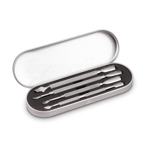 Juego de aseo de uñas de acero inoxidable con empujadores de cutículas de doble cara y puntas seguras para el hogar o el salón - Product Image 2