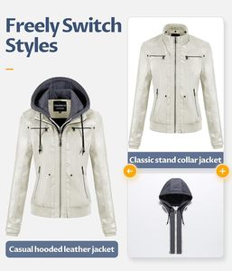Chaqueta de PU para mujer, delgada, fina, Primavera, Otoño, motorista, chaqueta de cuero de gran tamaño - Product Image 6