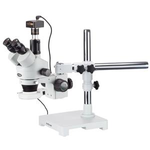Nouveau microscope stéréoscopique zoom trinoculaire AmScope série SM-3, grossissement 3,5X-180X sur bras articulé avec caméra 10MP - Product Image 1