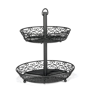 Home Decorative Iron Wire Fruits Baskets With Handle Round Shape Bronze Finished Large 3 Tier <b>Tabletop</b> <b>Storage</b> Basket - Product Image 3