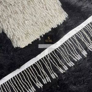 Premium Transparent Clear Glass Bead Fringe Lace with Hanging Crystal Moti <b>for</b> Saree Blouse Dupatta Lehenga Garment Decoration - Product Image 1