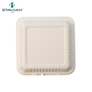 Vaisselle jetable biodégradable à clapet en bagasse 9x9 pouces 1370ml Vaisselle écologique de couleur brun blanc en plusieurs tailles - Product Image 3
