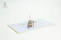 Feliz Navidad texto OEM personalizado 3D Pop-Up Navidad tarjeta de felicitación corte láser papel artesanal con sobre para artesanía regalo de Navidad