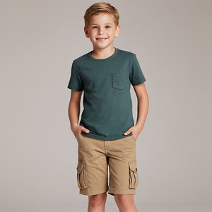 Pantalones Cortos de Sarga para Niños, Diseño Clásico de Color Sólido, Tela de Sarga de Algodón Cómoda, Cintura Elástica, Duraderos para el Verano, Ropa Casual Escolar - Product Image 3