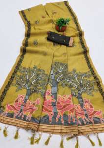 Sari de Algodón Muga Puro y Suave para Mujer con Diseño de Tejido Meenakari en Toda la Superficie, con Borde y Pallu Enriquecido - Product Image 2