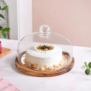 Hot selling Acacia Wood Dessert <b>Stand</b> With <b>Glass</b> Wooden <b>cake</b> <b>stand</b> - Product Image 2