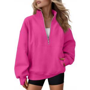 <b>Womens</b> <b>Black</b> Half Zip <b>Sweatshirt</b> Premium Heavyweight Fleece Pullover Oversized Trackstar OEM Private Label - Product Image 3