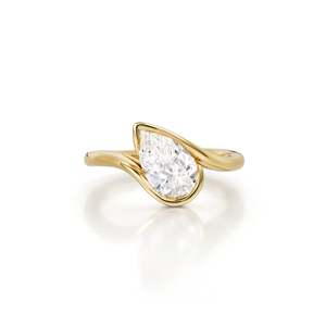 Sleek Pear Cut <b>Diamond</b> Elegant Statement Pinky <b>Ring</b> 1.03 Ct E VS1 Lab Grown <b>Diamond</b> In 14K Yellow Gold Festive Season Gifting - Product Image 1