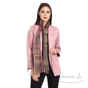 Da donna Vintage rosa-caffè-ombre a strisce gialle Design 90% abbigliamento da esterno in seta 10% di lana per Boutique Bonjour - Product Image 4