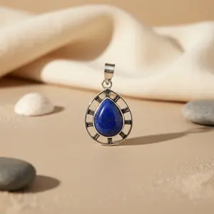 925 Silver Teardrop <b>Pendant</b> with <b>Lapis</b> <b>Lazuli</b> Handmade Rose Gold Animal Charm for Women Rhodium Plated Gift - Product Image 3