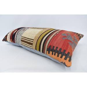 Almohada de retazos de lana a rayas Vintage roja, cojín bohemio de lujo de 16x36 pulgadas para ropa de cama, cojín decorativo tejido suave - Product Image 5