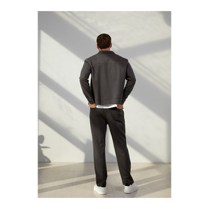 Classic Fit Men's Casual <b>Trousers</b> Midweight Polyester/Cotton Fabric <b>Elastic</b> <b>Waist</b> Closure Straight Leg Design Eco-Friendly - Product Image 5