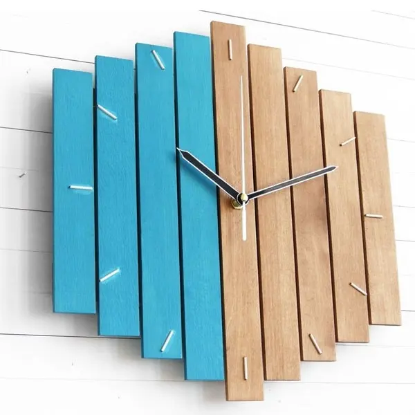 Unique Design Decorative Wooden Wall Clock With Walnut Finishing And Blue Color New Hot Selling Wall Clock