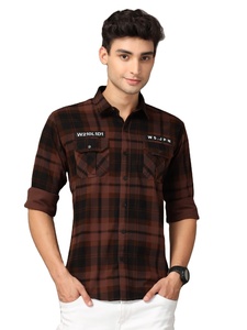 เสื้อเชิ้ตผ้าสักหลาดคอตตอนแขนยาวของผู้ชายเสื้อเชิ๊ตระบายอากาศได้ดีแบบ100% ยอดนิยม - Product Image 4