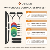 Kit de barre de Pilates multifonctionnel avec pédale, tubes de résistance, bâton d'étirement, entraîneur de hanches, pour le remodelage des fessiers, le yoga et l'entraînement corporel