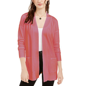 Cardigan Aperto Rosa Casual da Donna, Taglia Grande, in Lana e Acrilico, per Inverno e Primavera, Lungo con Decorazione a Bottoni - Product Image 1