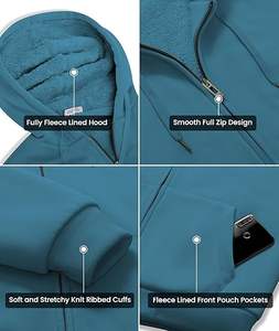 Breathable Pakistan Manufacturer Winter Warm Fleece <b>Lined</b> <b>Hoodie</b> Plain Dyed Zipper-Up <b>Sherpa</b> Fleece 100% Cotton Hoodies - Product Image 2